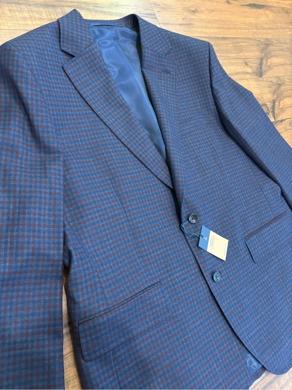 Charles Tyrwhitt Wool Texture Jacket Blazer Men’s 44 Ink Blue Check Light Weight